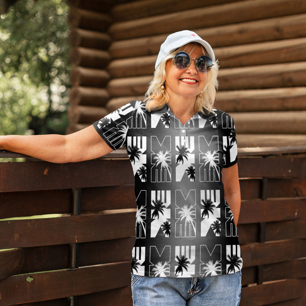 Bula Fiji Women Polo Shirt Black Makare Masi Tapa Pattern