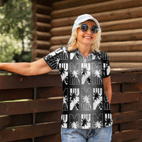 Bula Fiji Women Polo Shirt Black Makare Masi Tapa Pattern
