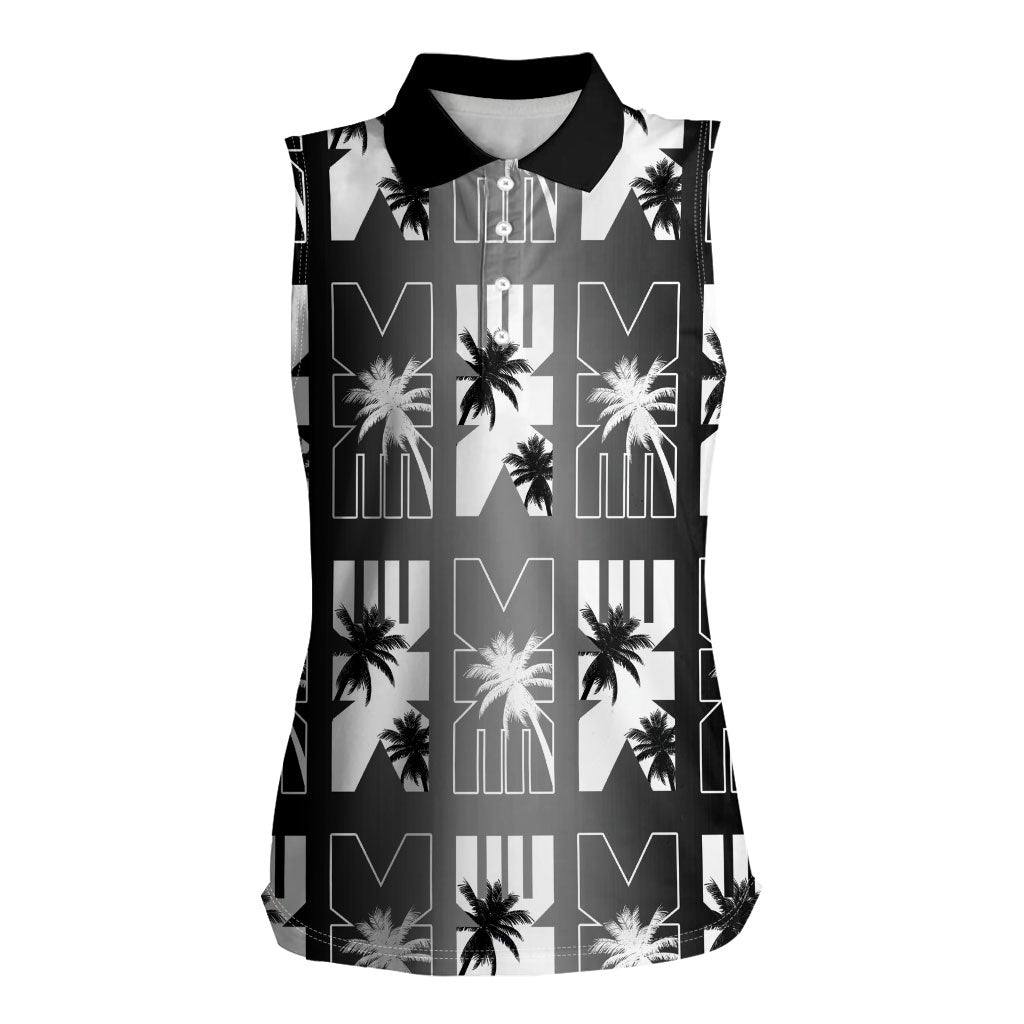 Bula Fiji Women Sleeveless Polo Shirt Black Makare Masi Tapa Pattern