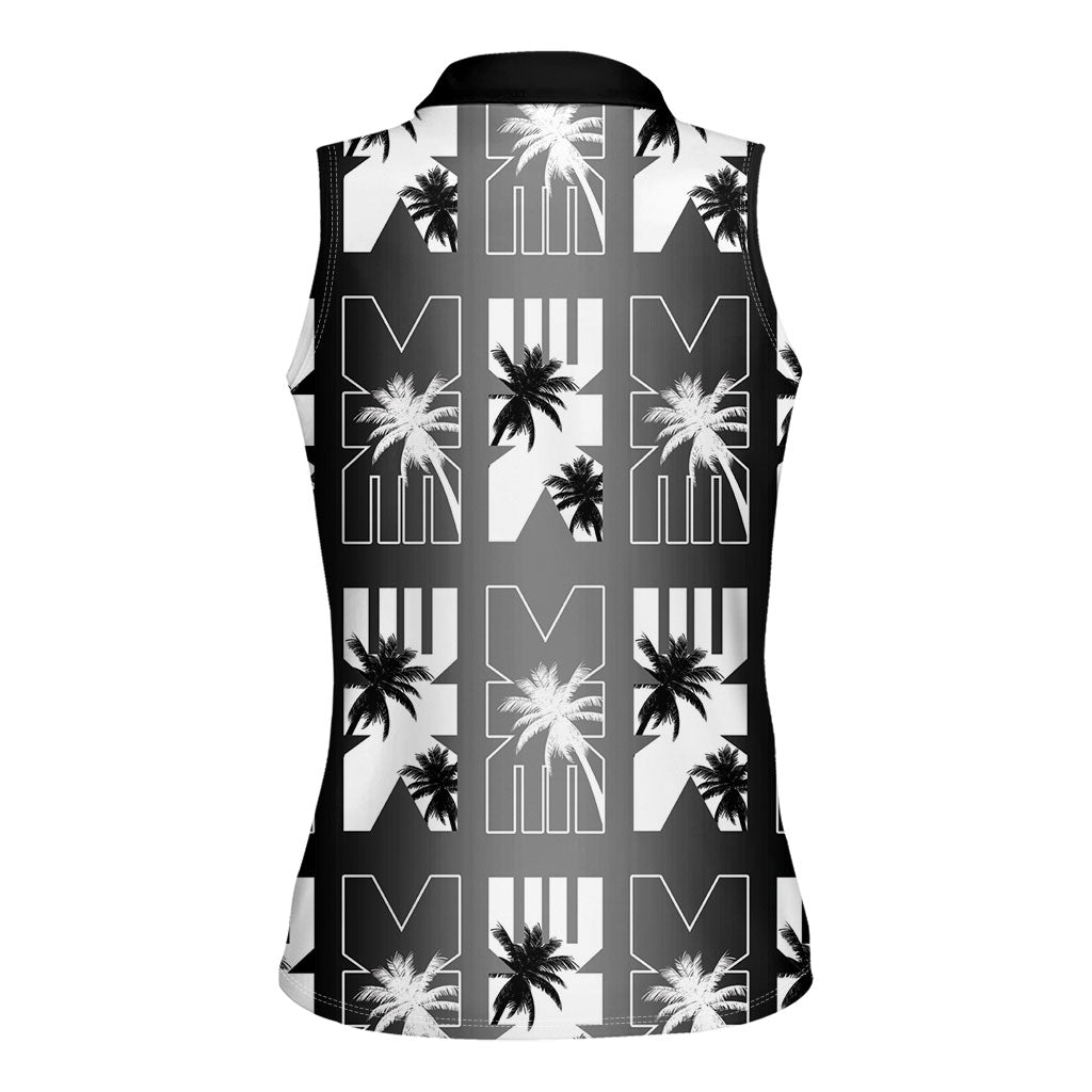 Bula Fiji Women Sleeveless Polo Shirt Black Makare Masi Tapa Pattern