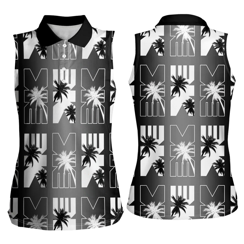 Bula Fiji Women Sleeveless Polo Shirt Black Makare Masi Tapa Pattern