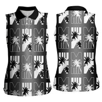 Bula Fiji Women Sleeveless Polo Shirt Black Makare Masi Tapa Pattern