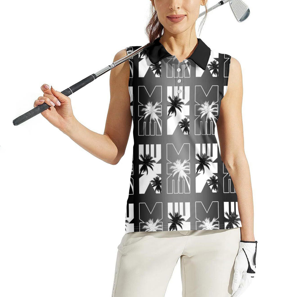 Bula Fiji Women Sleeveless Polo Shirt Black Makare Masi Tapa Pattern