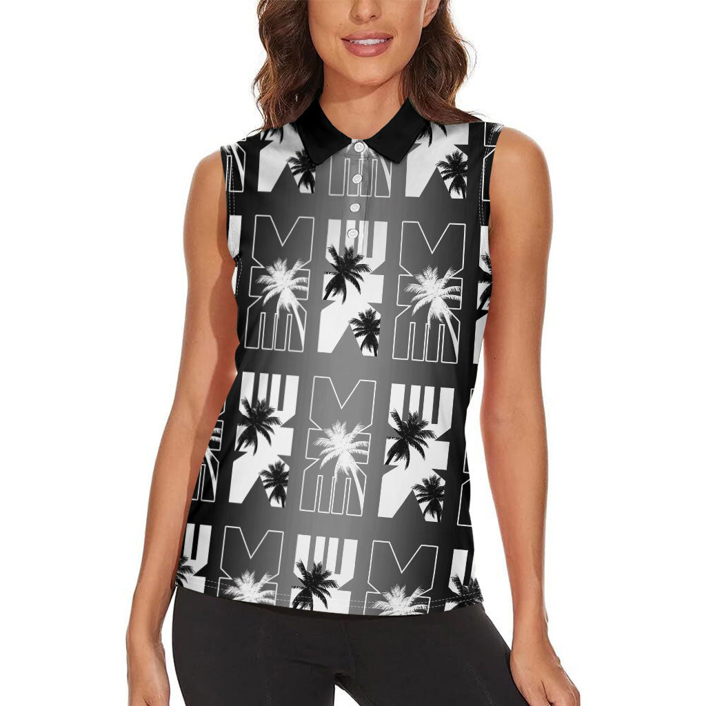Bula Fiji Women Sleeveless Polo Shirt Black Makare Masi Tapa Pattern