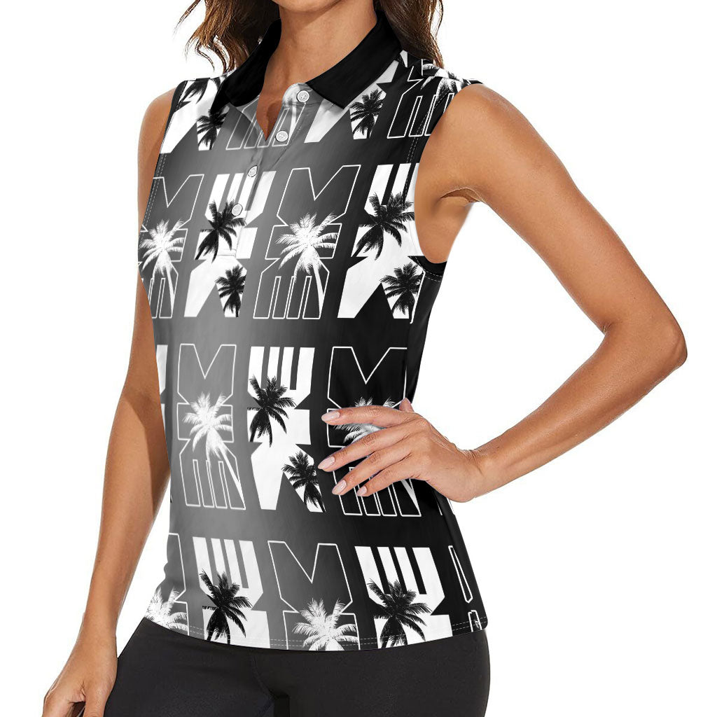 Bula Fiji Women Sleeveless Polo Shirt Black Makare Masi Tapa Pattern