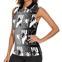 Bula Fiji Women Sleeveless Polo Shirt Black Makare Masi Tapa Pattern