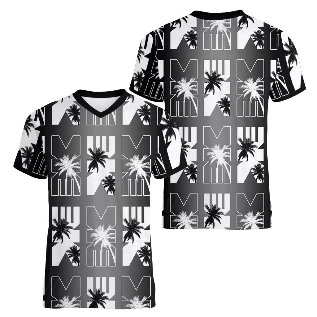 Bula Fiji Women V-Neck T-Shirt Black Makare Masi Tapa Pattern