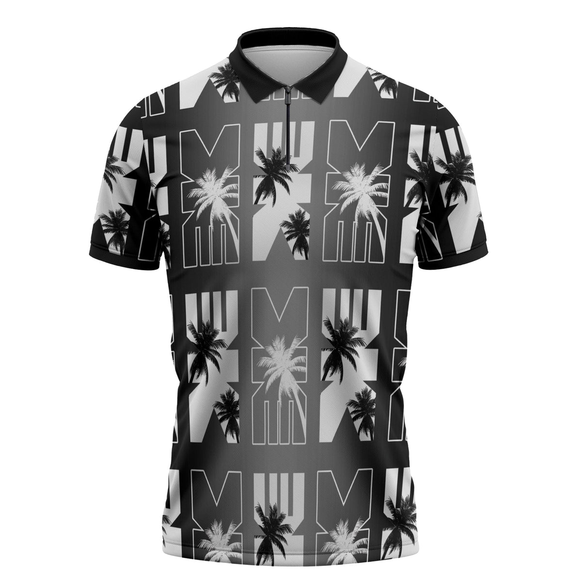Bula Fiji Zipper Polo Shirt Black Makare Masi Tapa Pattern