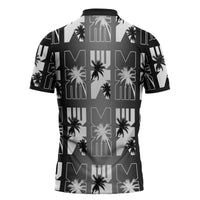Bula Fiji Zipper Polo Shirt Black Makare Masi Tapa Pattern
