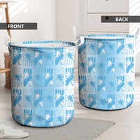 Bula Fiji Laundry Basket White Makare Masi Tapa Pattern