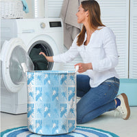 Bula Fiji Laundry Basket White Makare Masi Tapa Pattern