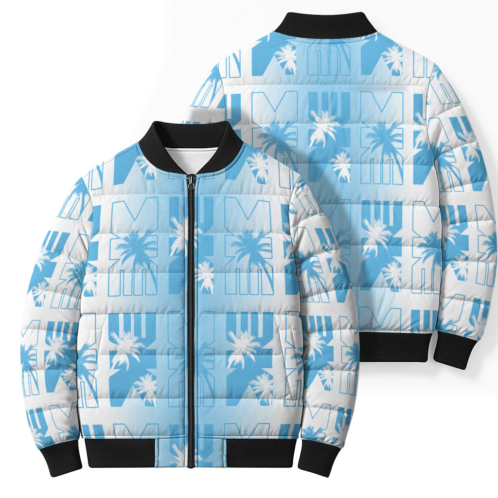 Bula Fiji Bomber Puffer Jacket White Makare Masi Tapa Pattern