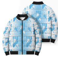 Bula Fiji Bomber Puffer Jacket White Makare Masi Tapa Pattern