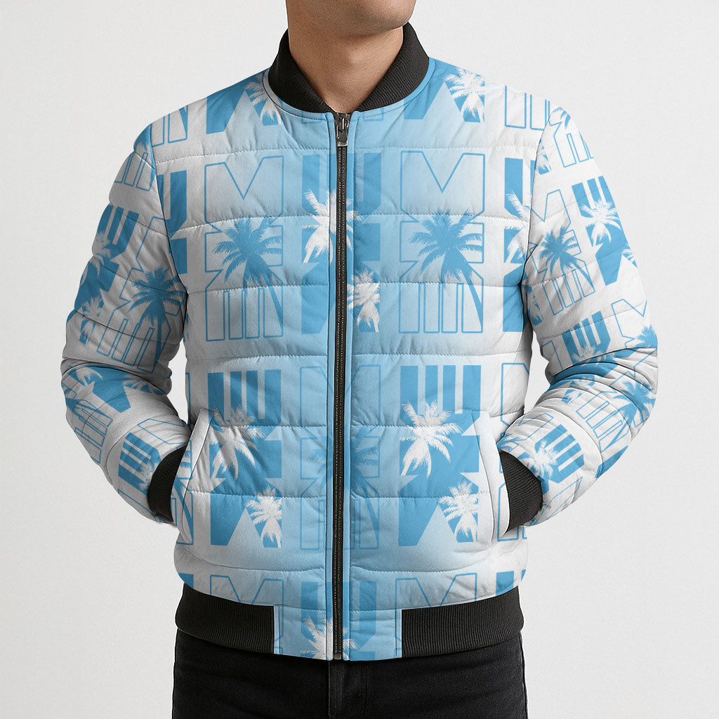 Bula Fiji Bomber Puffer Jacket White Makare Masi Tapa Pattern