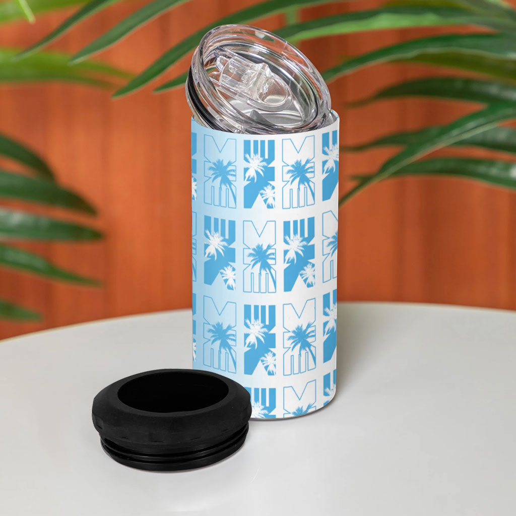 Bula Fiji 4 in 1 Can Cooler Tumbler White Makare Masi Tapa Pattern