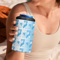 Bula Fiji 4 in 1 Can Cooler Tumbler White Makare Masi Tapa Pattern