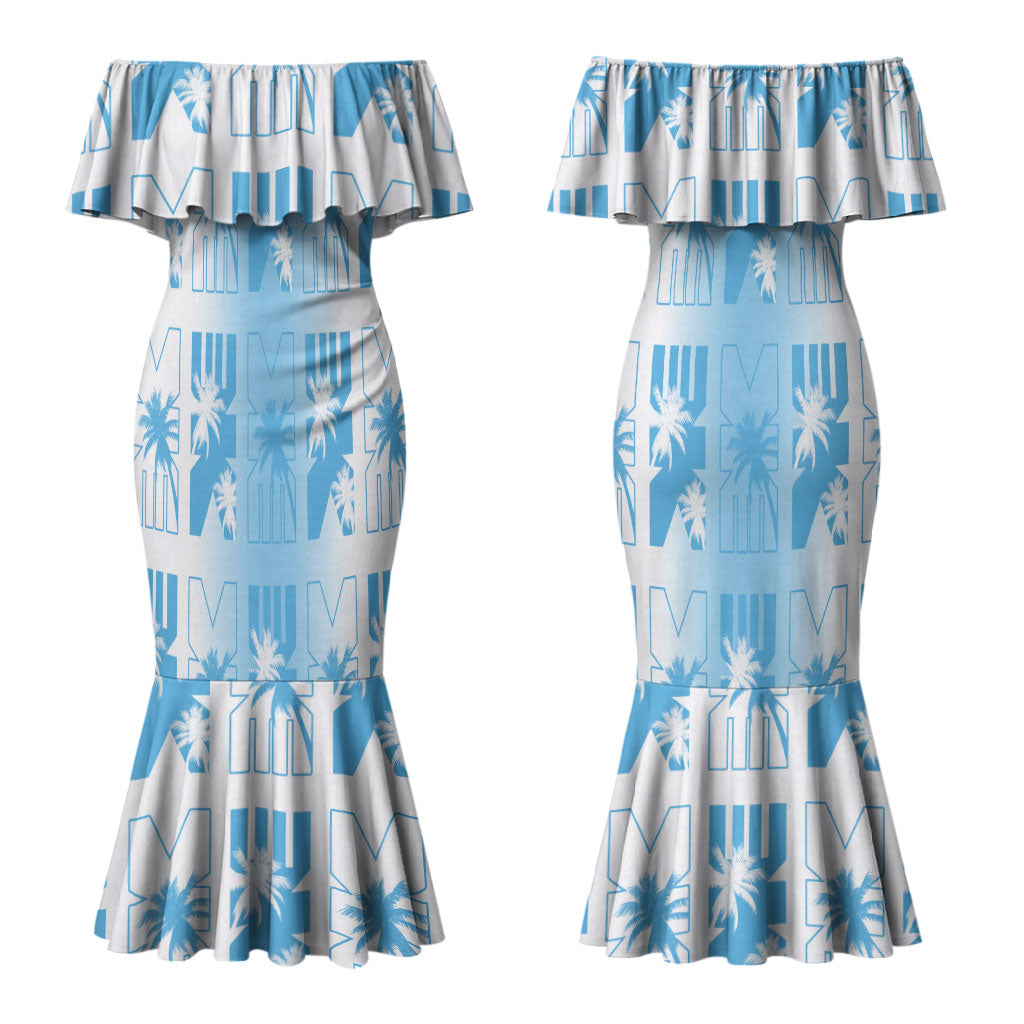 Bula Fiji Couples Matching Mermaid Dress and Hawaiian Shirt White Makare Masi Tapa Pattern