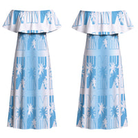 Bula Fiji Couples Matching Off Shoulder Maxi Dress and Hawaiian Shirt White Makare Masi Tapa Pattern
