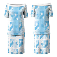 Bula Fiji Couples Matching Puletasi and Hawaiian Shirt White Makare Masi Tapa Pattern