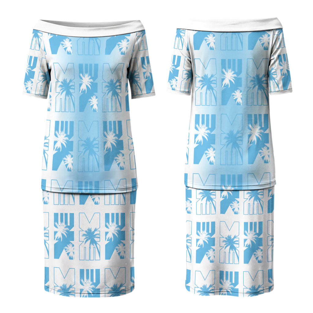 Bula Fiji Couples Matching Puletasi and Long Sleeve Button Shirt White Makare Masi Tapa Pattern