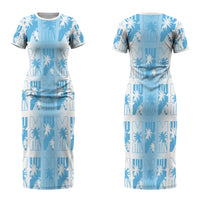 Bula Fiji Couples Matching Short Sleeve Bodycon Dress and Long Sleeve Button Shirt White Makare Masi Tapa Pattern