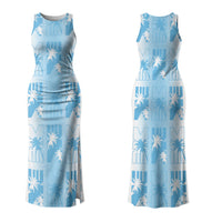 Bula Fiji Couples Matching Tank Maxi Dress and Hawaiian Shirt White Makare Masi Tapa Pattern