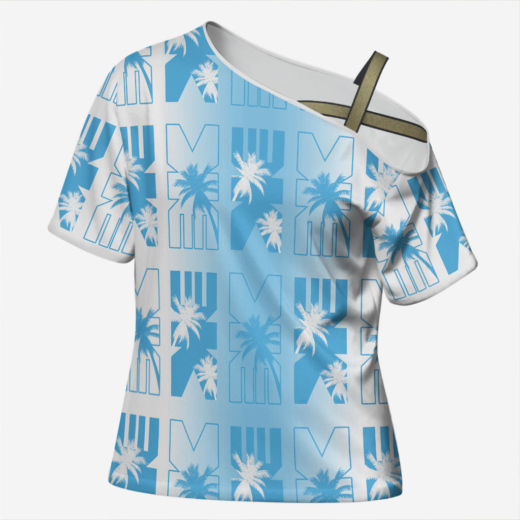Bula Fiji Cross Shoulder Shirt White Makare Masi Tapa Pattern