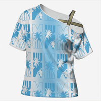 Bula Fiji Cross Shoulder Shirt White Makare Masi Tapa Pattern