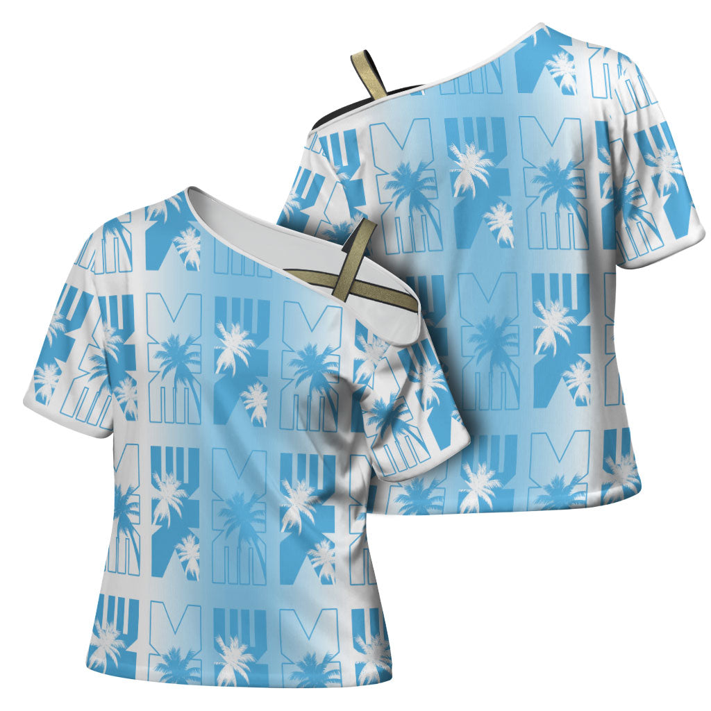 Bula Fiji Cross Shoulder Shirt White Makare Masi Tapa Pattern