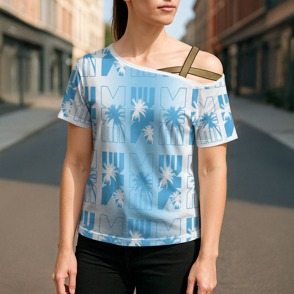 Bula Fiji Cross Shoulder Shirt White Makare Masi Tapa Pattern