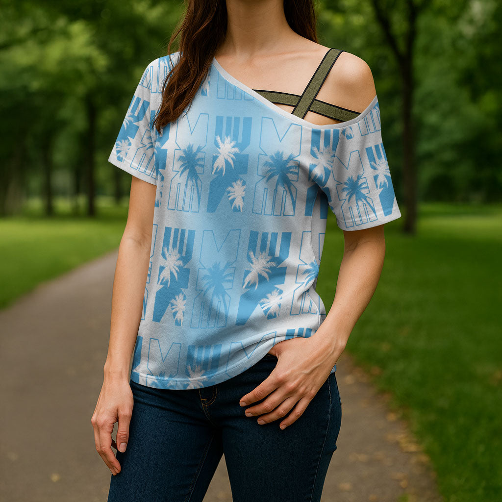 Bula Fiji Cross Shoulder Shirt White Makare Masi Tapa Pattern