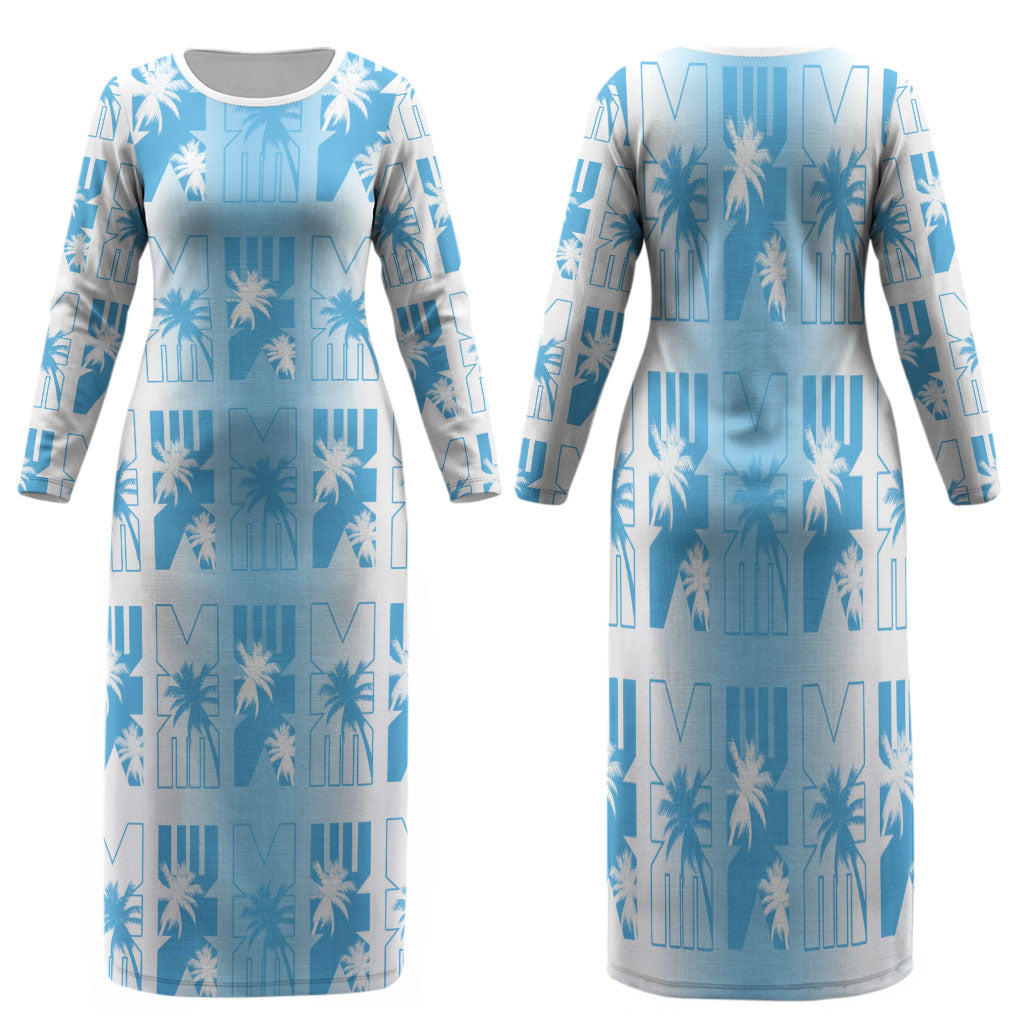 Bula Fiji Family Matching Long Sleeve Bodycon Dress and Hawaiian Shirt White Makare Masi Tapa Pattern