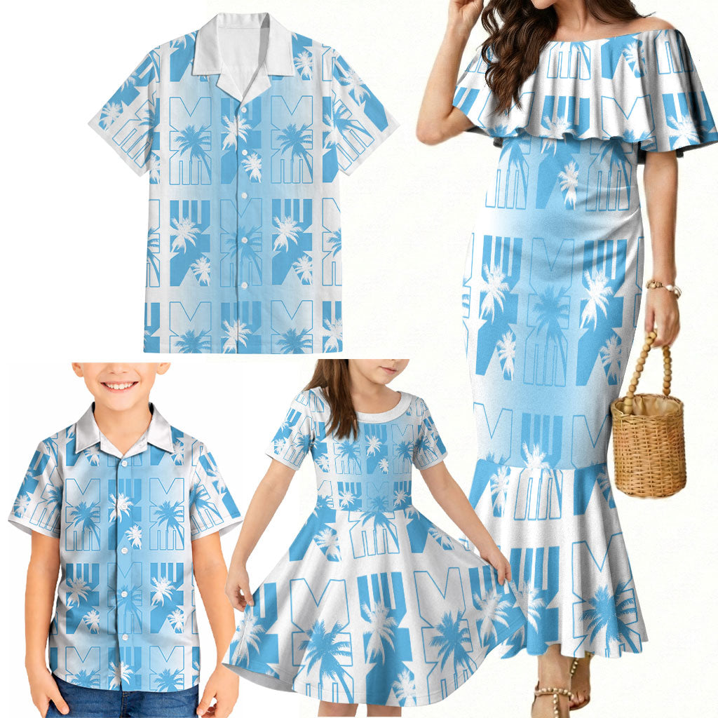 Bula Fiji Family Matching Mermaid Dress and Hawaiian Shirt White Makare Masi Tapa Pattern
