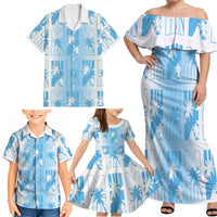 Bula Fiji Family Matching Off Shoulder Maxi Dress and Hawaiian Shirt White Makare Masi Tapa Pattern
