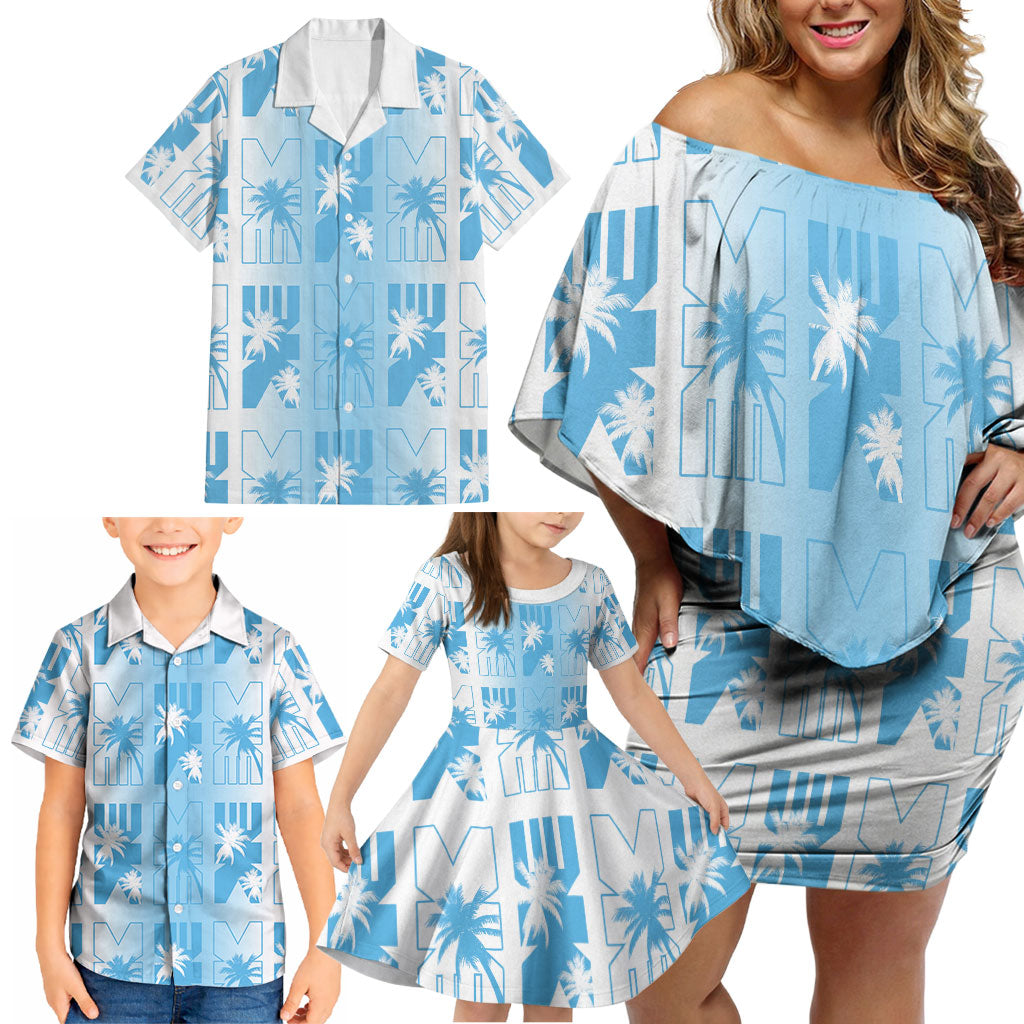 Bula Fiji Family Matching Off Shoulder Short Dress and Hawaiian Shirt White Makare Masi Tapa Pattern