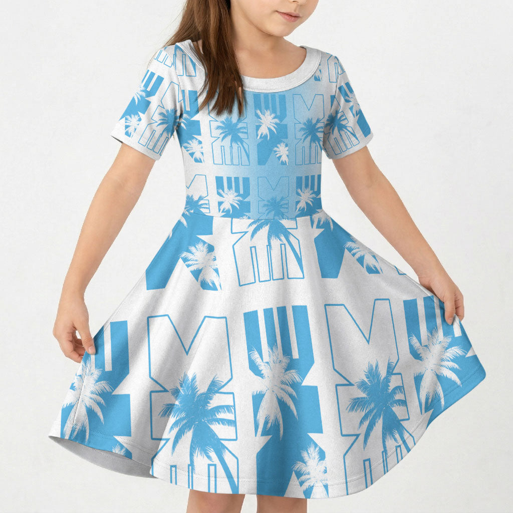 Bula Fiji Kid Short Sleeve Dress White Makare Masi Tapa Pattern