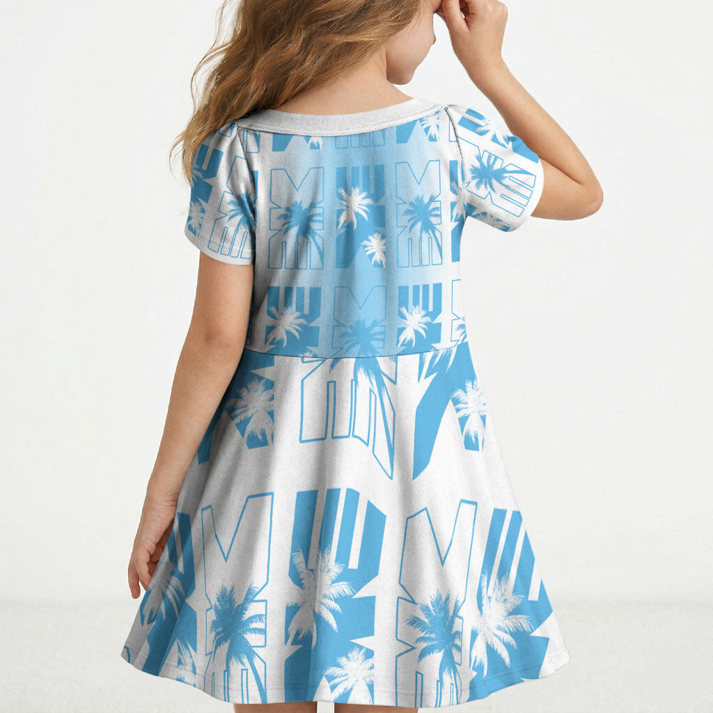 Bula Fiji Kid Short Sleeve Dress White Makare Masi Tapa Pattern