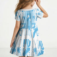 Bula Fiji Kid Short Sleeve Dress White Makare Masi Tapa Pattern