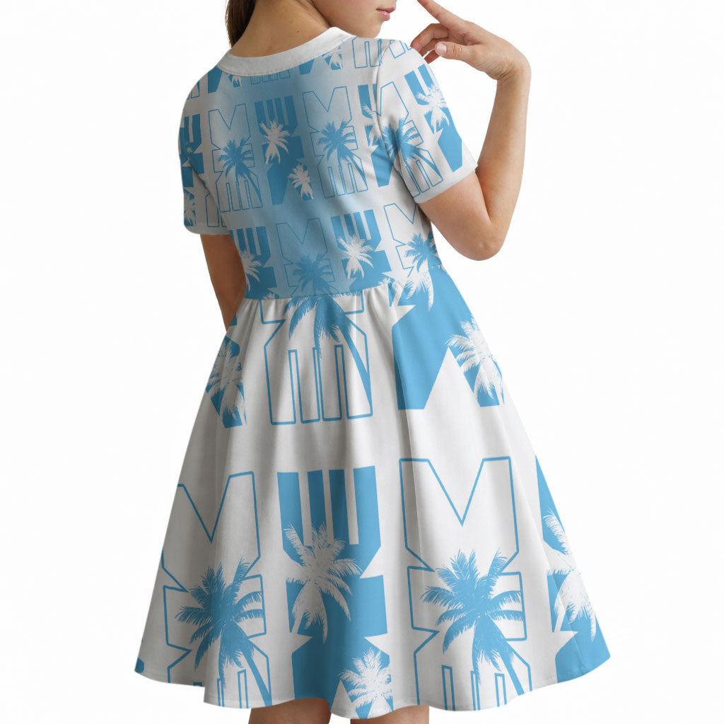 Bula Fiji Kid Short Sleeve Dress White Makare Masi Tapa Pattern