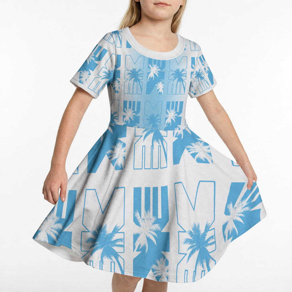 Bula Fiji Kid Short Sleeve Dress White Makare Masi Tapa Pattern