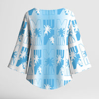 Bula Fiji Kimono Sleeve Blouse White Makare Masi Tapa Pattern