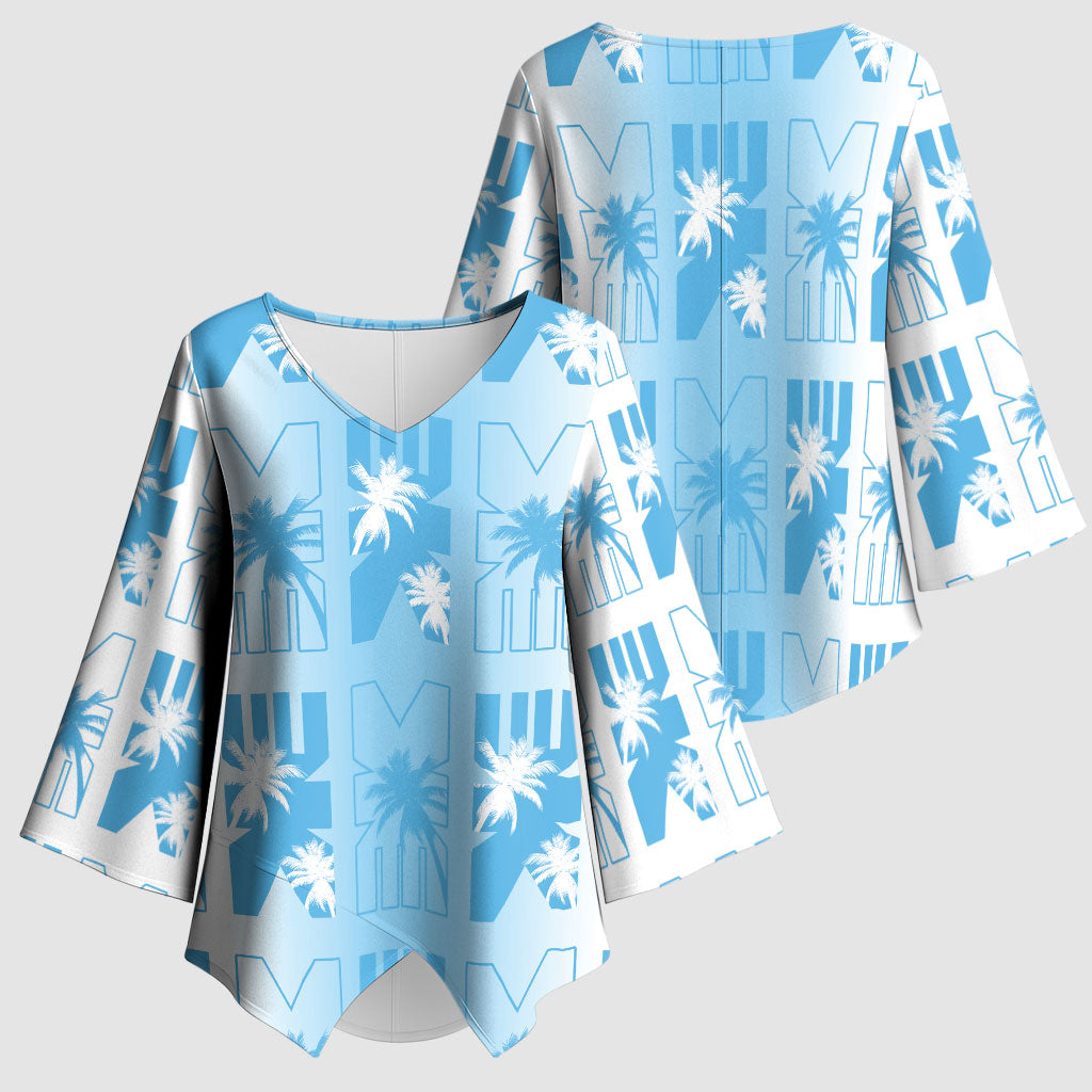 Bula Fiji Kimono Sleeve Blouse White Makare Masi Tapa Pattern