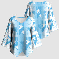 Bula Fiji Kimono Sleeve Blouse White Makare Masi Tapa Pattern