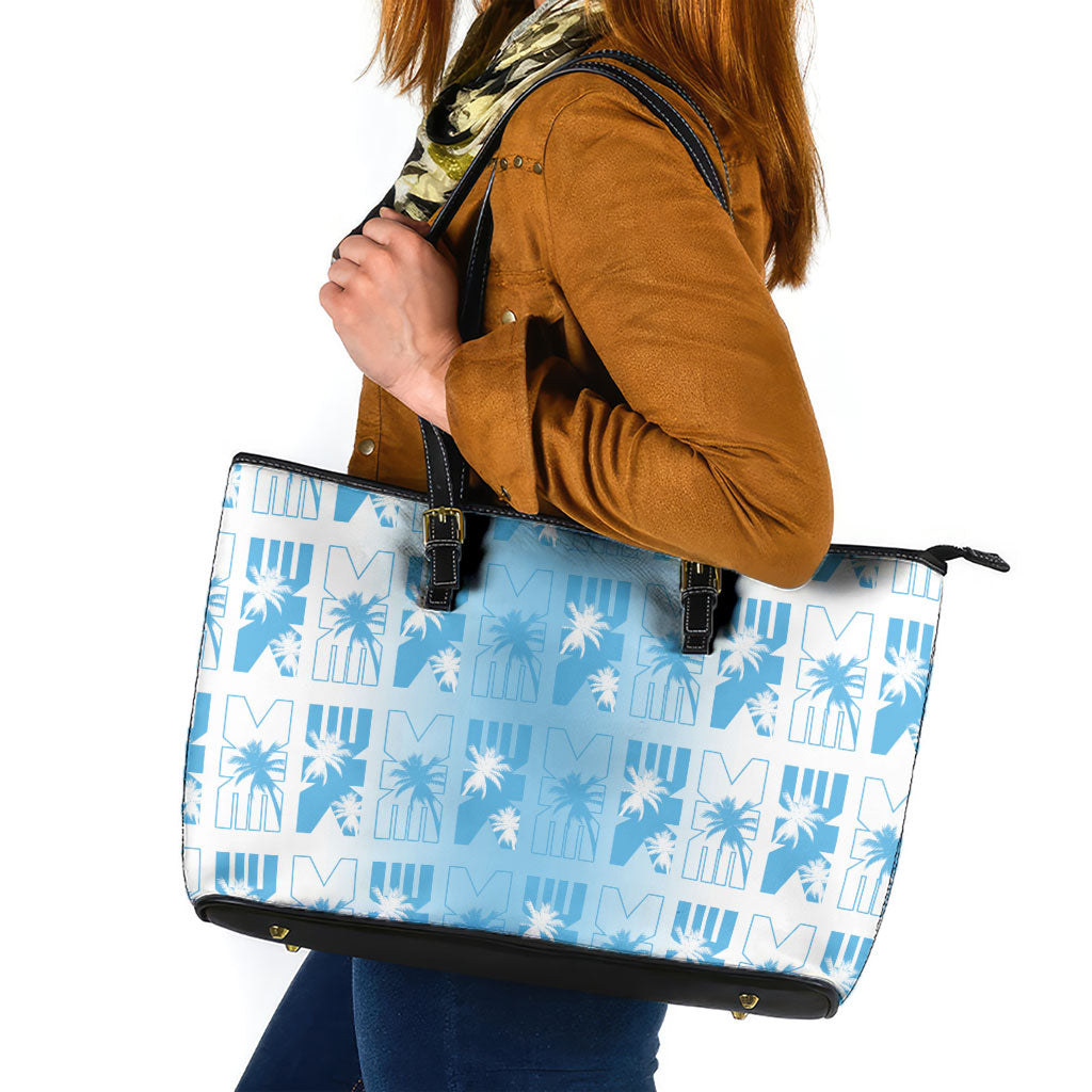 Bula Fiji Leather Tote Bag White Makare Masi Tapa Pattern