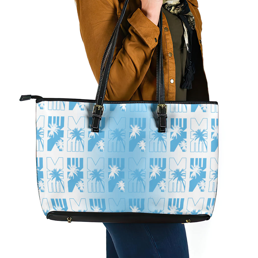Bula Fiji Leather Tote Bag White Makare Masi Tapa Pattern