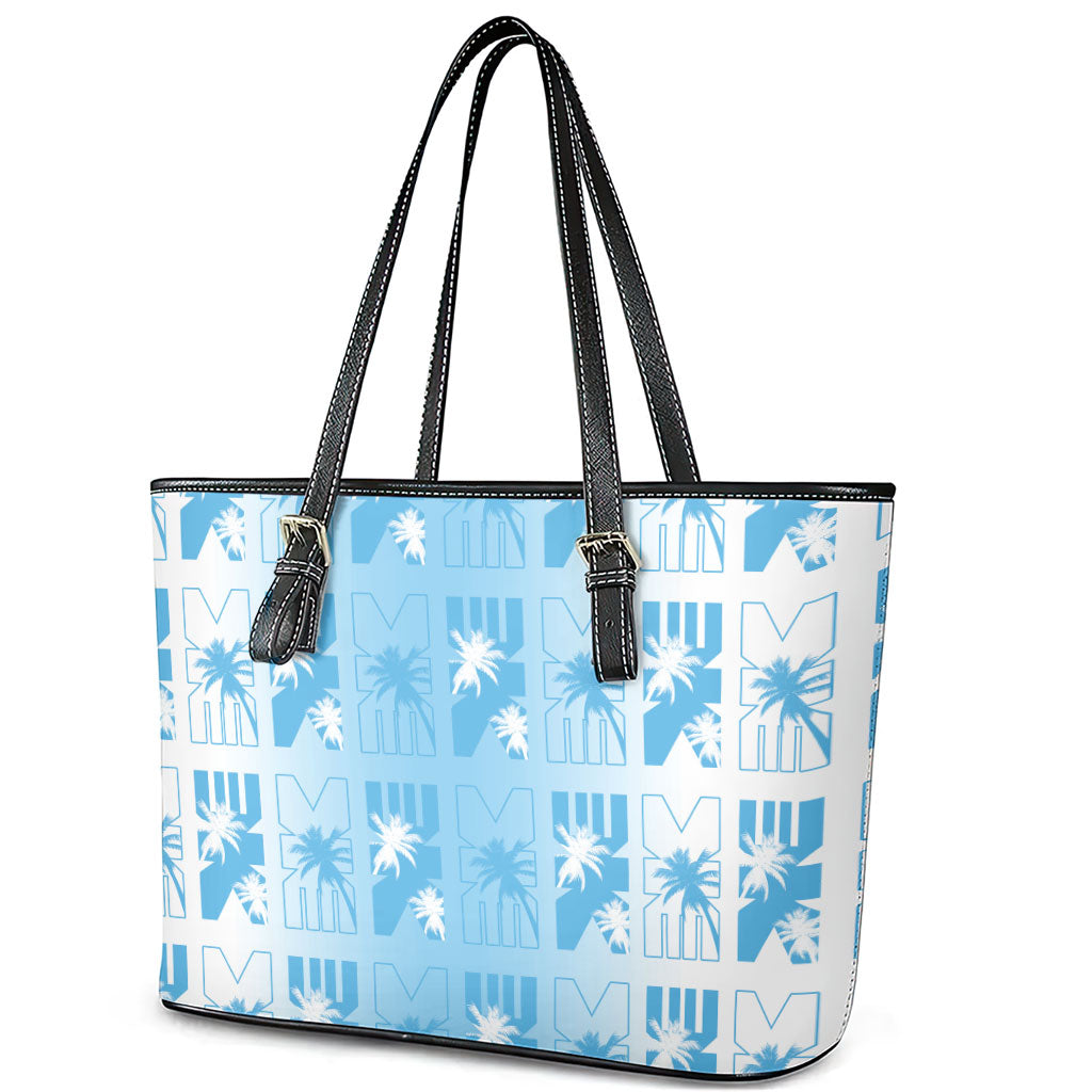 Bula Fiji Leather Tote Bag White Makare Masi Tapa Pattern