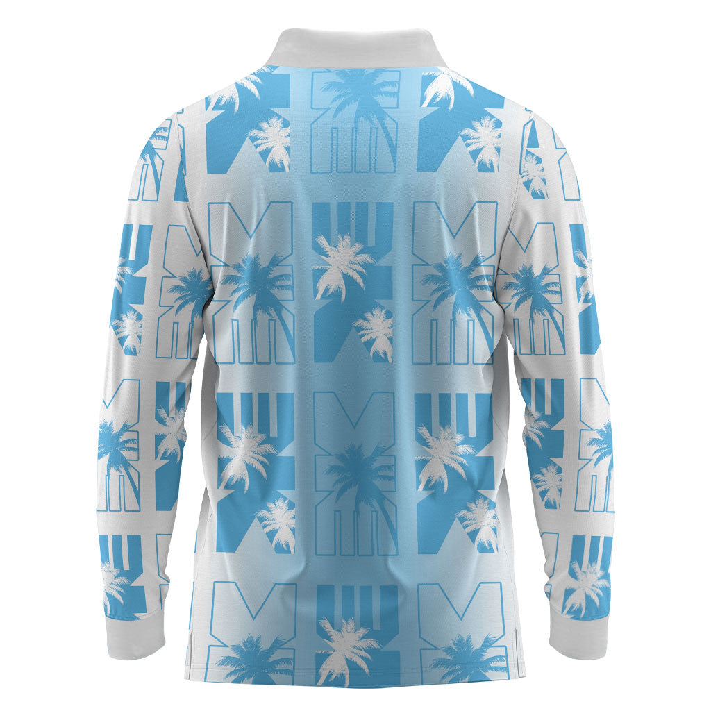 Bula Fiji Long Sleeve Polo Shirt White Makare Masi Tapa Pattern