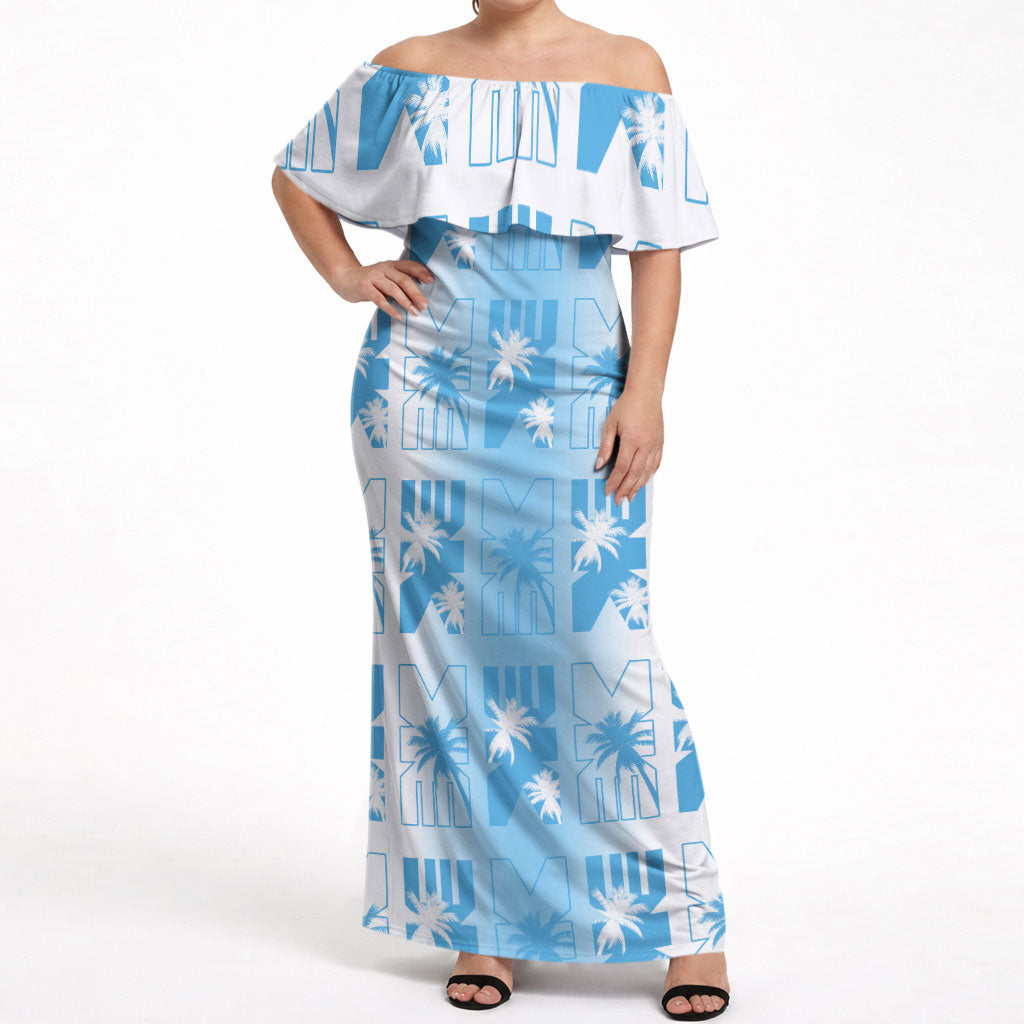 Bula Fiji Off Shoulder Maxi Dress White Makare Masi Tapa Pattern