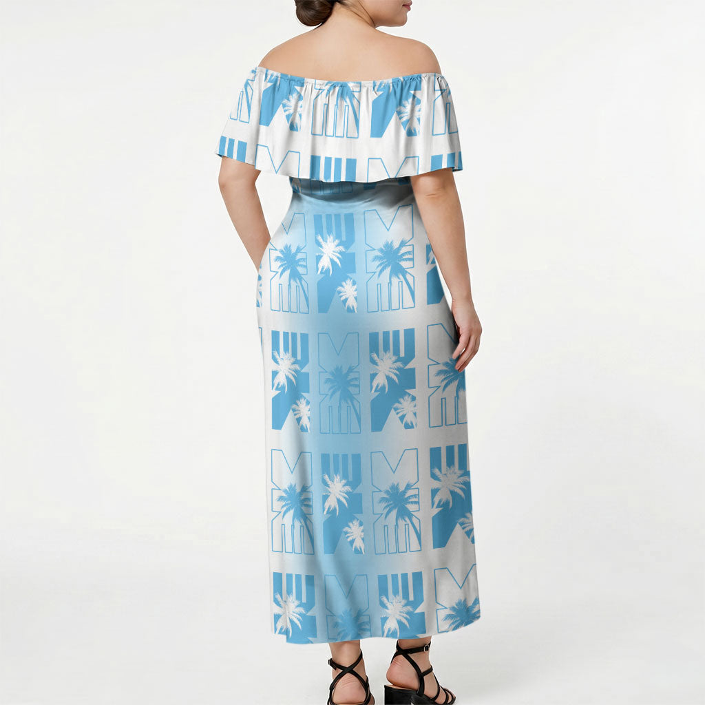 Bula Fiji Off Shoulder Maxi Dress White Makare Masi Tapa Pattern