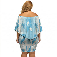 Bula Fiji Off Shoulder Short Dress White Makare Masi Tapa Pattern